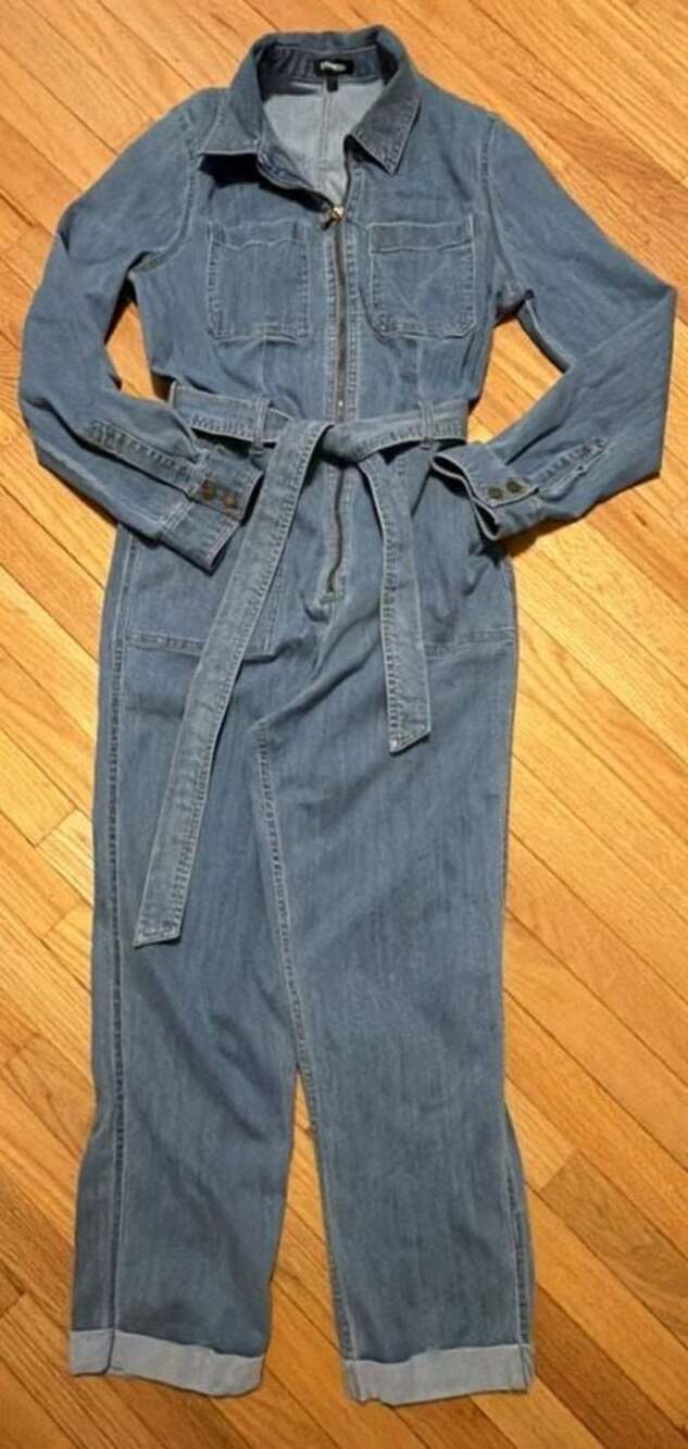 Express Women's Long Sleeve Denim Utility Jumpsuit with Belt Small